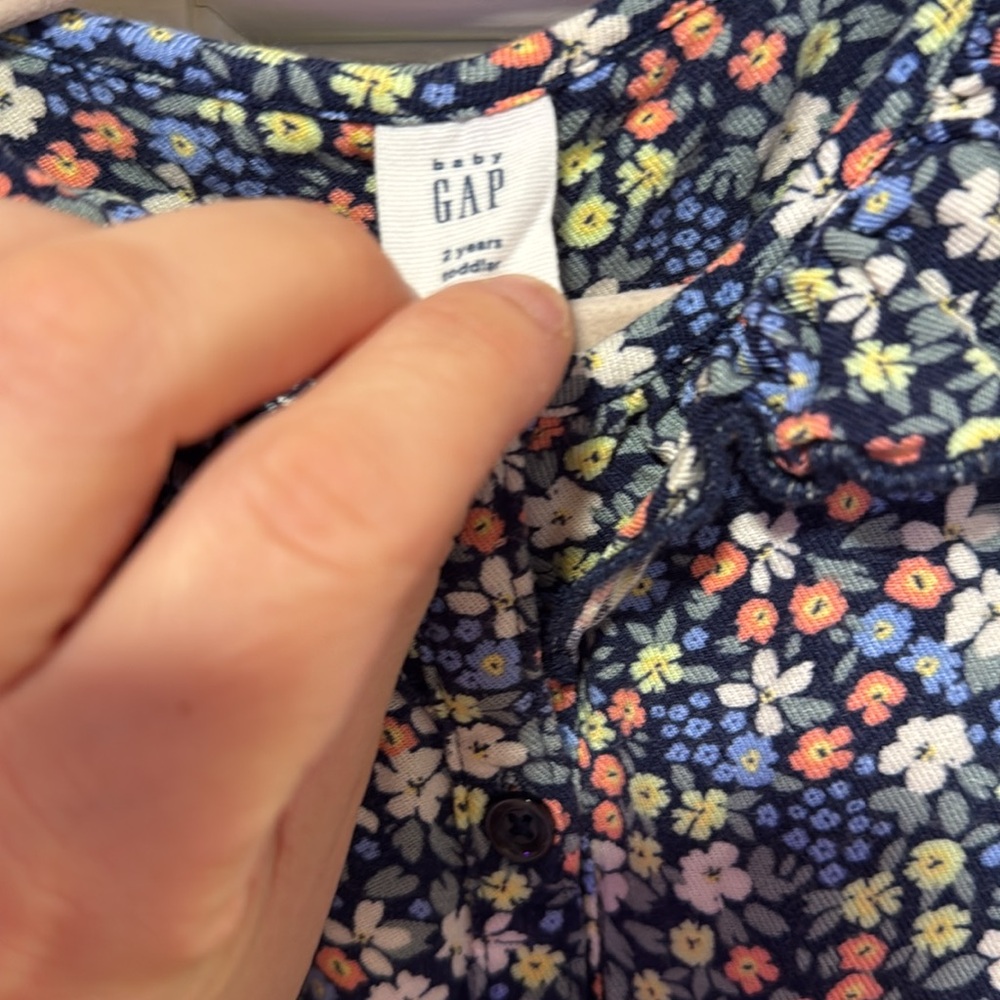 GAP Baby Lightweight Floral Quarter Sleeved ruffle collar Dresses blue Brown 2T - Picture 8 of 12